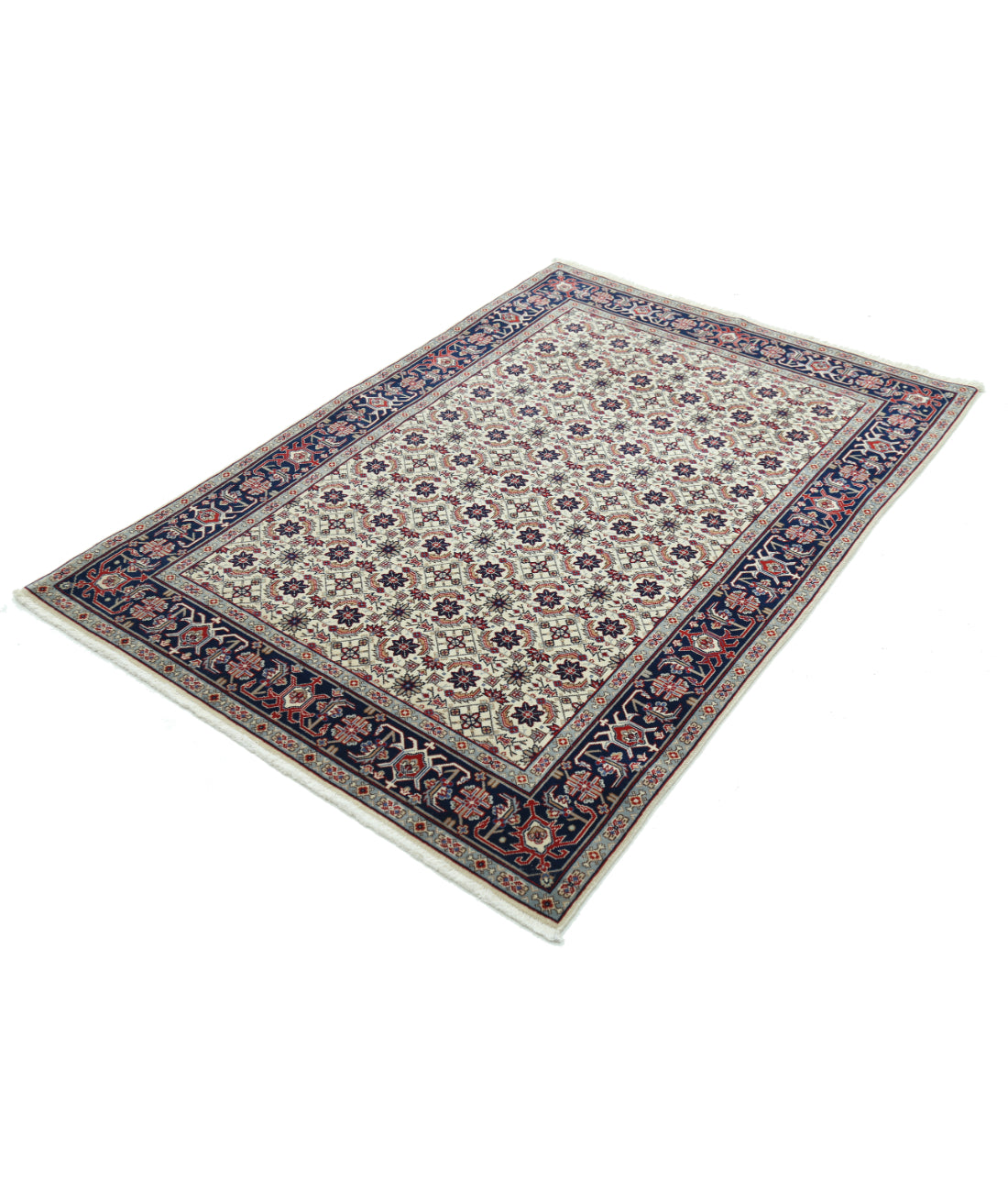 Hand Knotted Heritage Fine Persian Style Wool Rug - 4'0'' x 5'10'' 4' 0" X 5' 10" (122 X 178) / Ivory / Blue