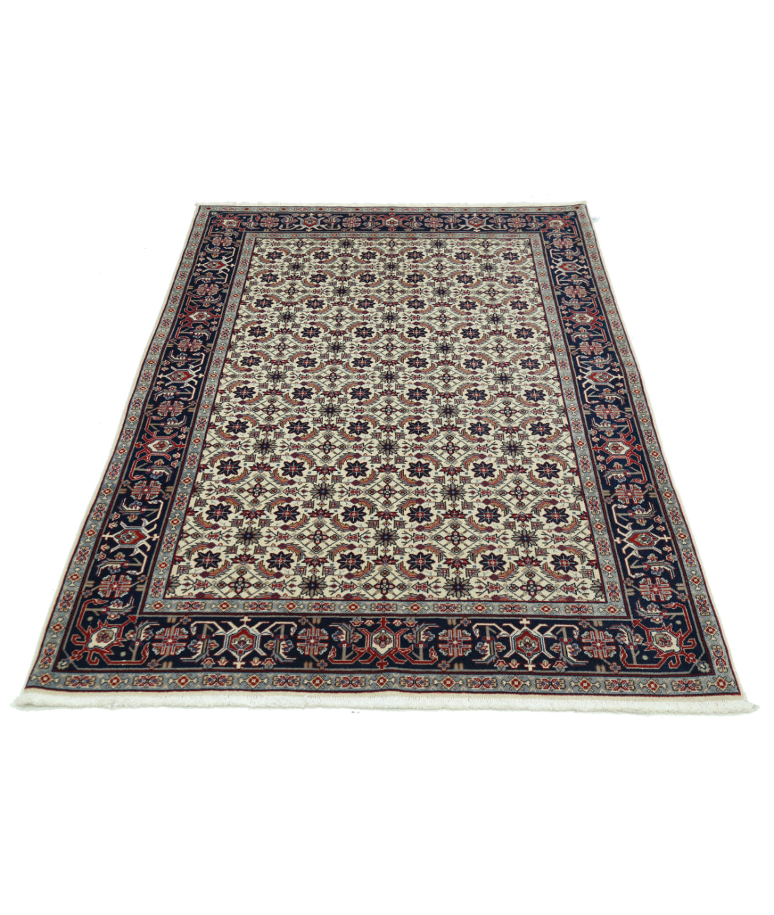 Hand Knotted Heritage Fine Persian Style Wool Rug - 4'0'' x 5'10'' 4' 0" X 5' 10" (122 X 178) / Ivory / Blue