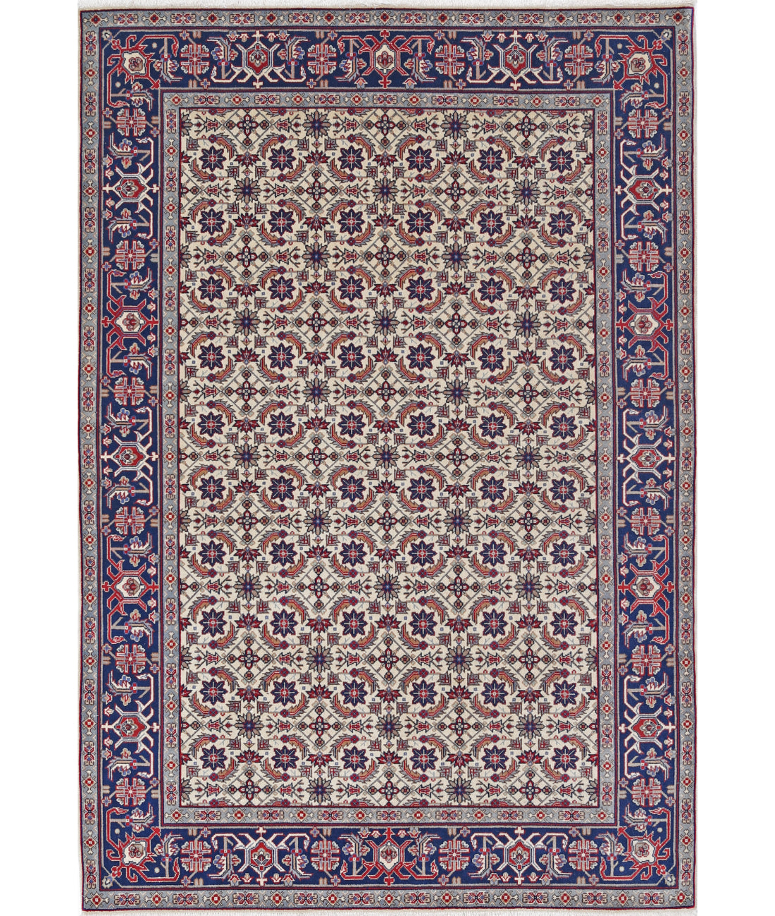 Hand Knotted Heritage Fine Persian Style Wool Rug - 4'0'' x 5'10'' 4' 0" X 5' 10" (122 X 178) / Ivory / Blue