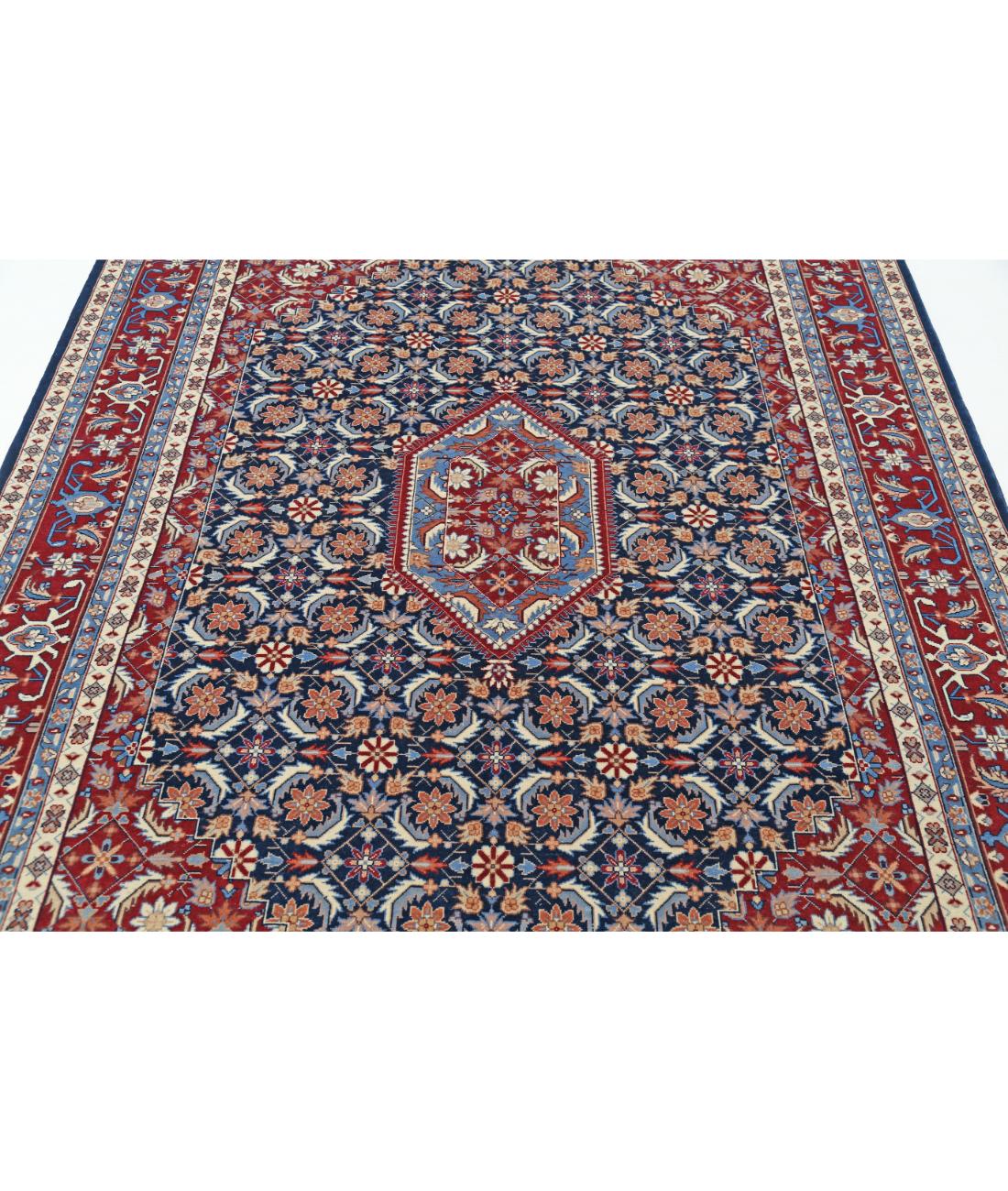 Hand Knotted Heritage Fine Persian Style Wool Rug - 6'0'' x 9'2'' 6' 0" X 9' 2" (183 X 279) / Blue / Red