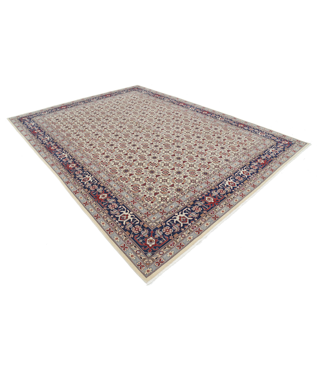 Hand Knotted Heritage Fine Persian Style Wool Rug - 9'0'' x 12'0'' 9' 0" X 12' 0" (274 X 366) / Ivory / Blue