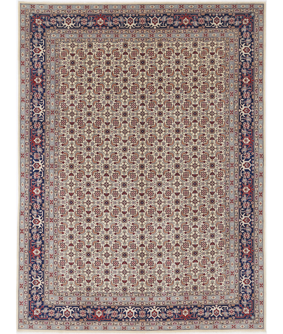 Hand Knotted Heritage Fine Persian Style Wool Rug - 9&#39;0&#39;&#39; x 12&#39;0&#39;&#39; 9&#39; 0&quot; X 12&#39; 0&quot; (274 X 366) / Ivory / Blue