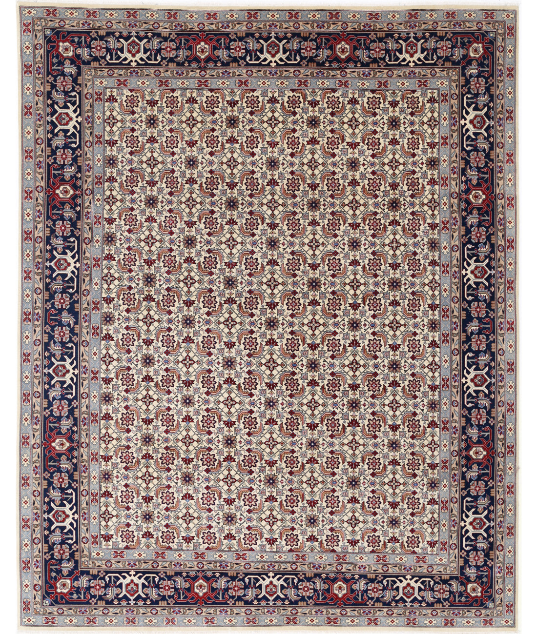 Hand Knotted Heritage Fine Persian Style Wool Rug - 8'0'' x 10'1'' 8' 0" X 10' 1" (244 X 307) / Ivory / Blue