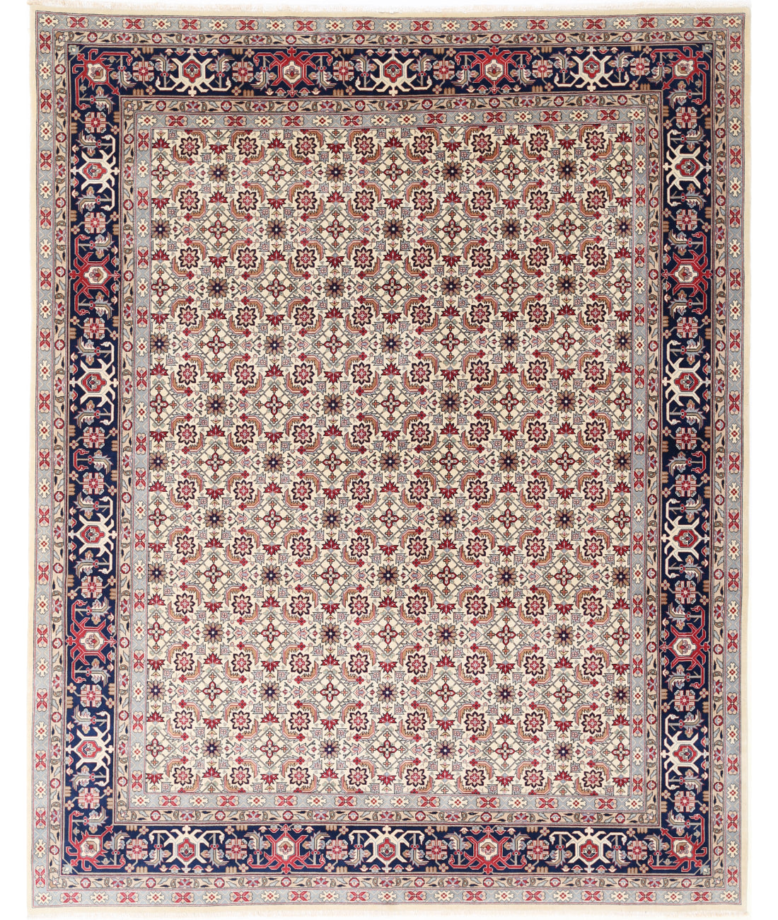 Hand Knotted Heritage Fine Persian Style Wool Rug - 7'11'' x 10'0'' 7' 11" X 10' 0" (241 X 305) / Ivory / Blue