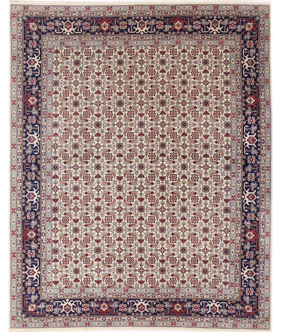 Hand Knotted Heritage Fine Persian Style Wool Rug - 8'0'' x 10'0'' 8' 0" X 10' 0" (244 X 305) / Ivory / Blue