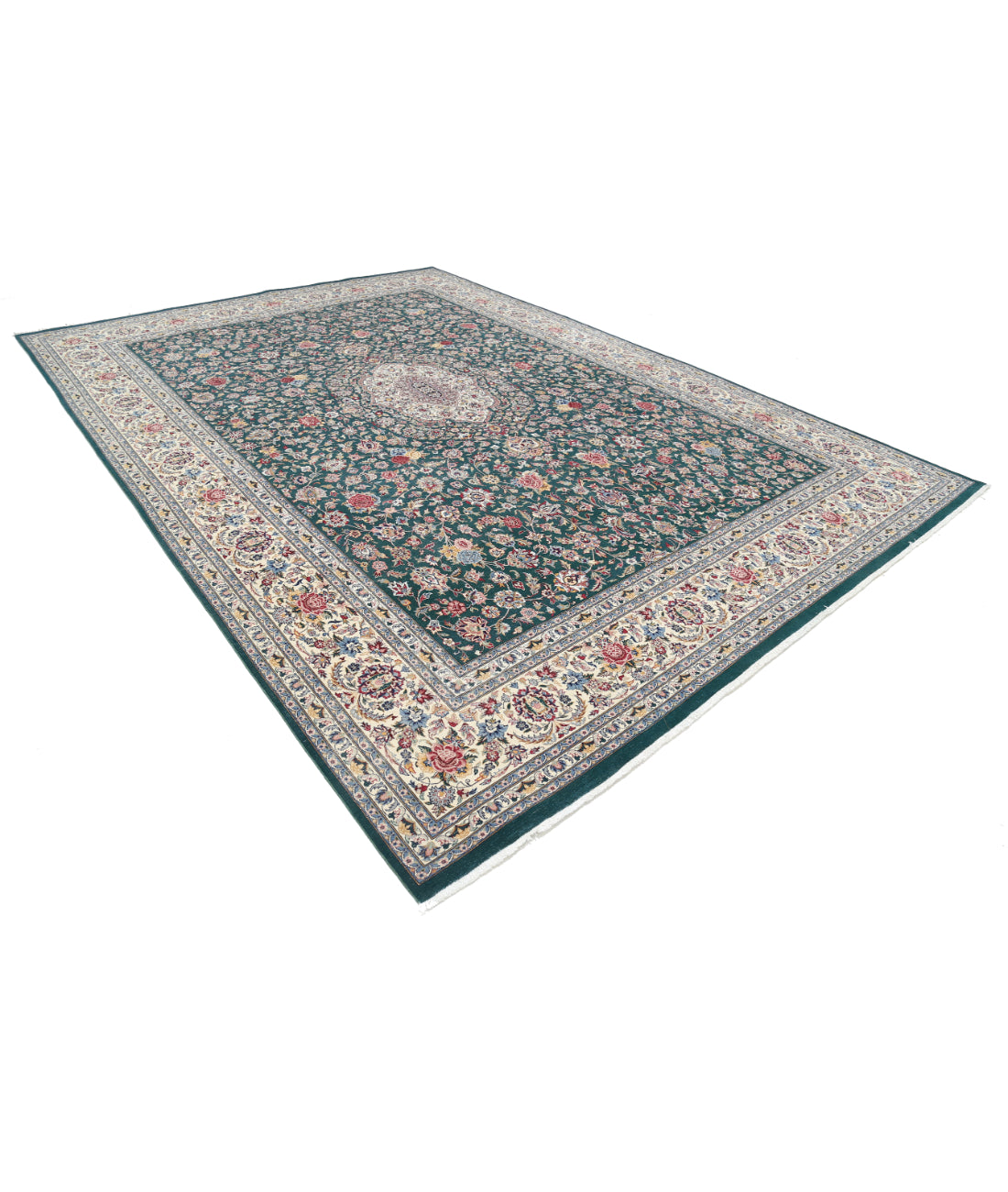 Hand Knotted Heritage Fine Persian Style Wool Rug - 9'10'' x 14'0'' 9' 10" X 14' 0" (300 X 427) / Green / Ivory