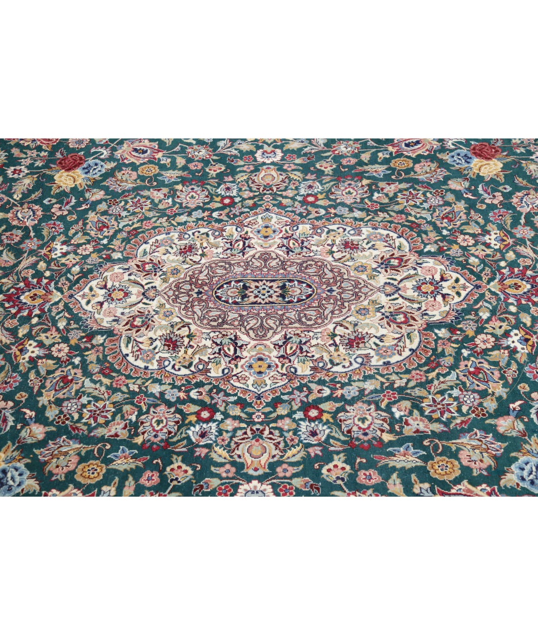 Hand Knotted Heritage Fine Persian Style Wool Rug - 9'10'' x 14'0'' 9' 10" X 14' 0" (300 X 427) / Green / Ivory