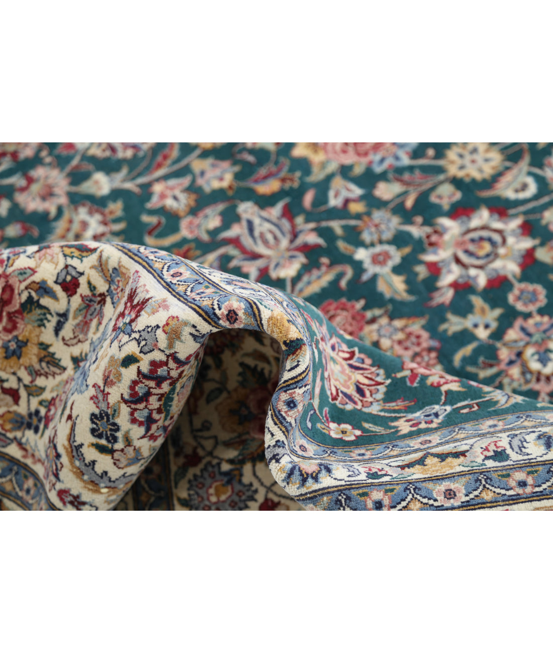 Hand Knotted Heritage Fine Persian Style Wool Rug - 9'10'' x 14'0'' 9' 10" X 14' 0" (300 X 427) / Green / Ivory