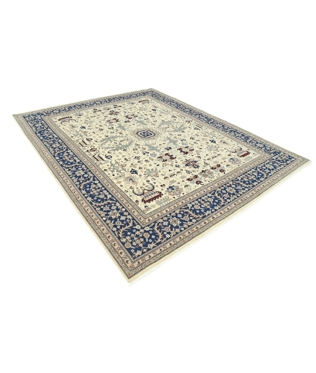 Hand Knotted Heritage Persian Style Wool Rug - 8'9'' x 9'11'' 8' 9" X 9' 11" (267 X 302) / Ivory / Blue