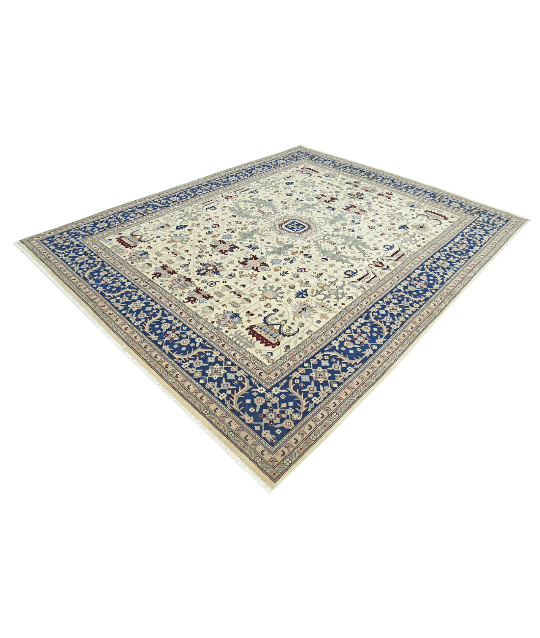 Hand Knotted Heritage Persian Style Wool Rug - 8'9'' x 9'11'' 8' 9" X 9' 11" (267 X 302) / Ivory / Blue
