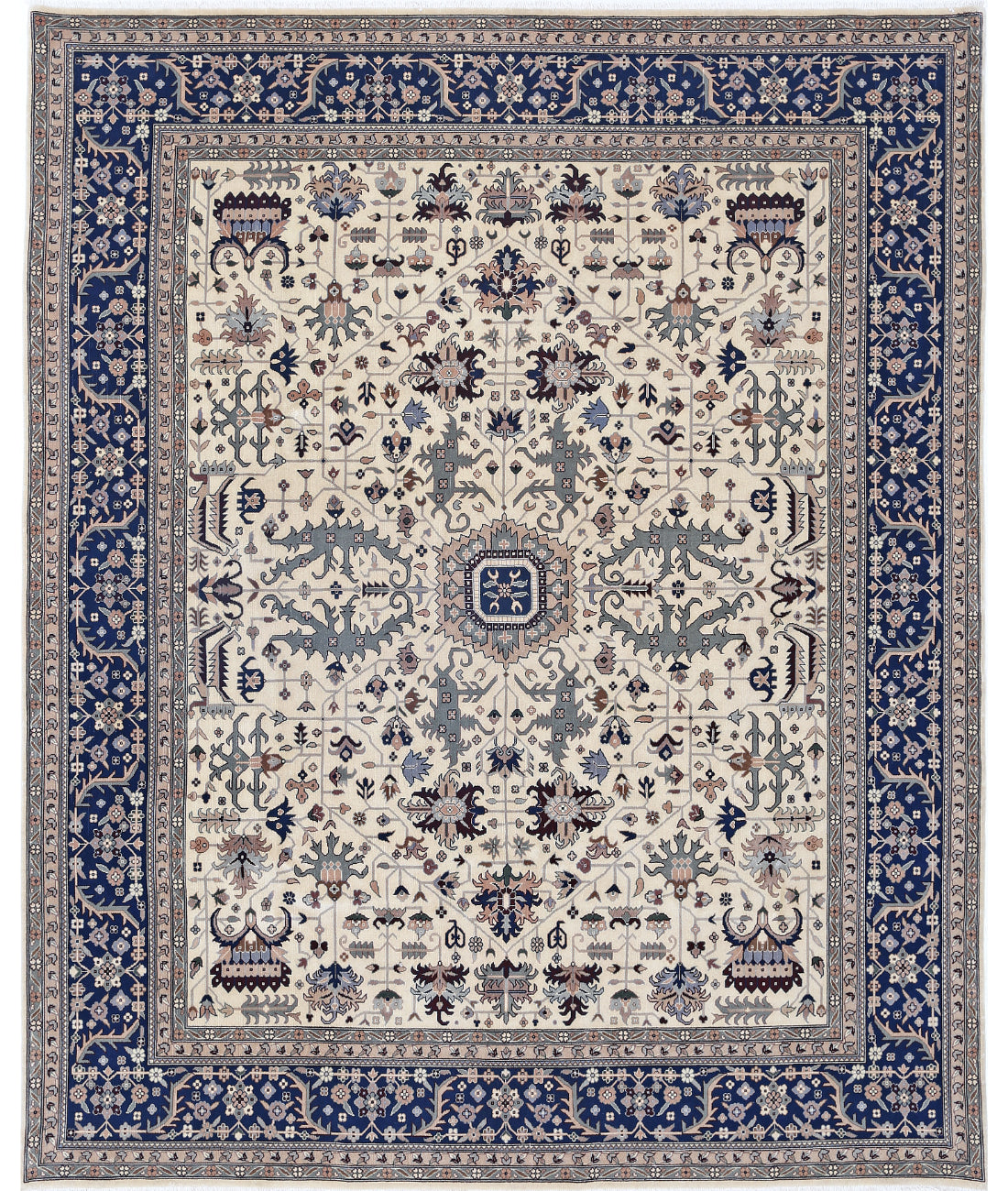Hand Knotted Heritage Persian Style Wool Rug - 8&#39;9&#39;&#39; x 9&#39;11&#39;&#39; 8&#39; 9&quot; X 9&#39; 11&quot; (267 X 302) / Ivory / Blue