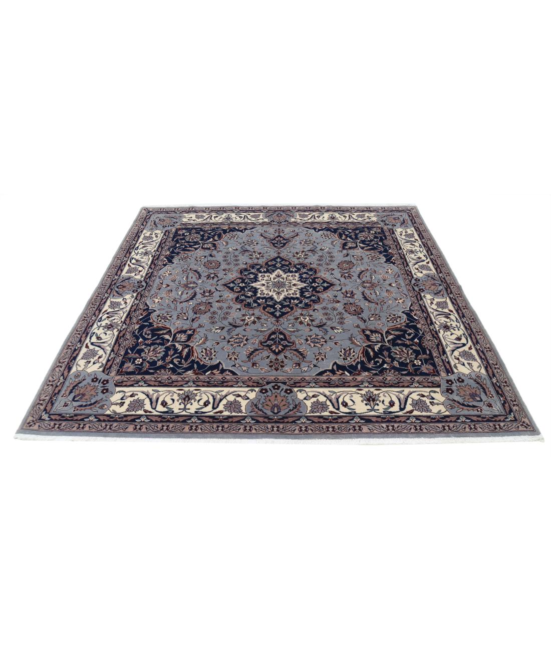 Hand Knotted Heritage Persian Style Wool Rug - 6'7'' x 6'10'' 6' 7" X 6' 10" (201 X 208) / Blue / Ivory