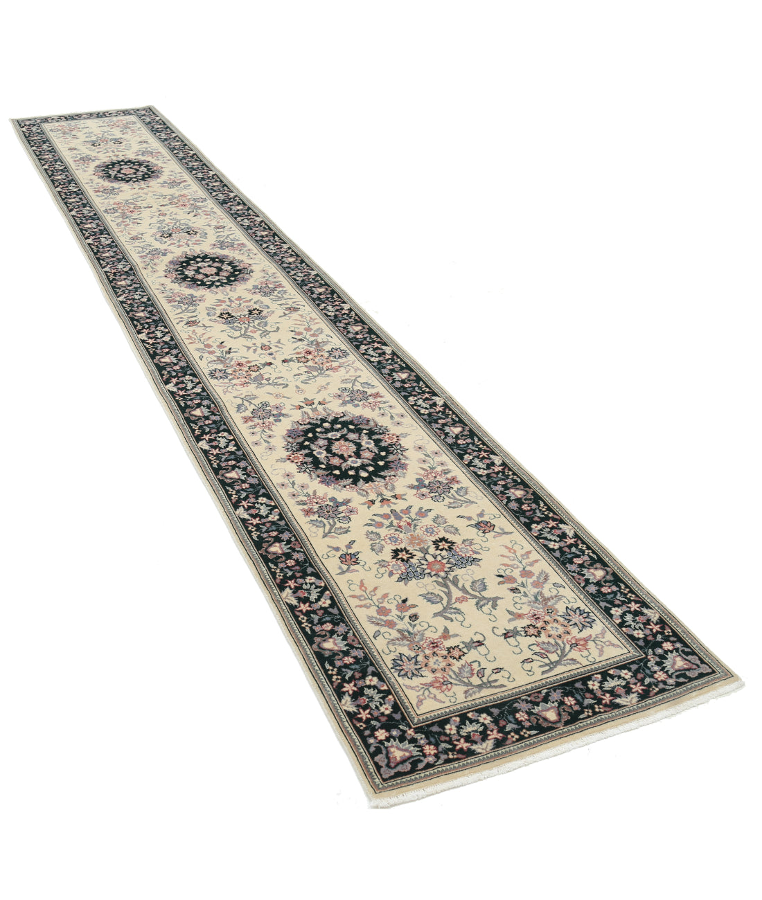 Hand Knotted Heritage Persian Style Wool Rug - 2'6'' x 14'0'' 2' 6" X 14' 0" (76 X 427) / Ivory / Green