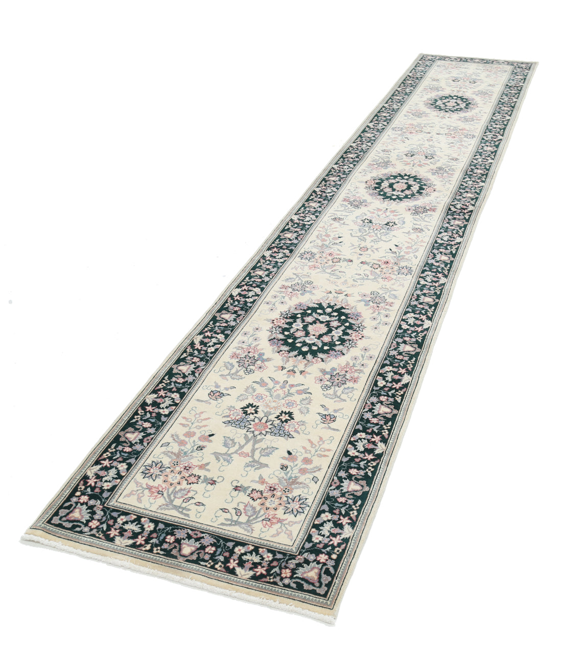 Hand Knotted Heritage Persian Style Wool Rug - 2'6'' x 14'0'' 2' 6" X 14' 0" (76 X 427) / Ivory / Green