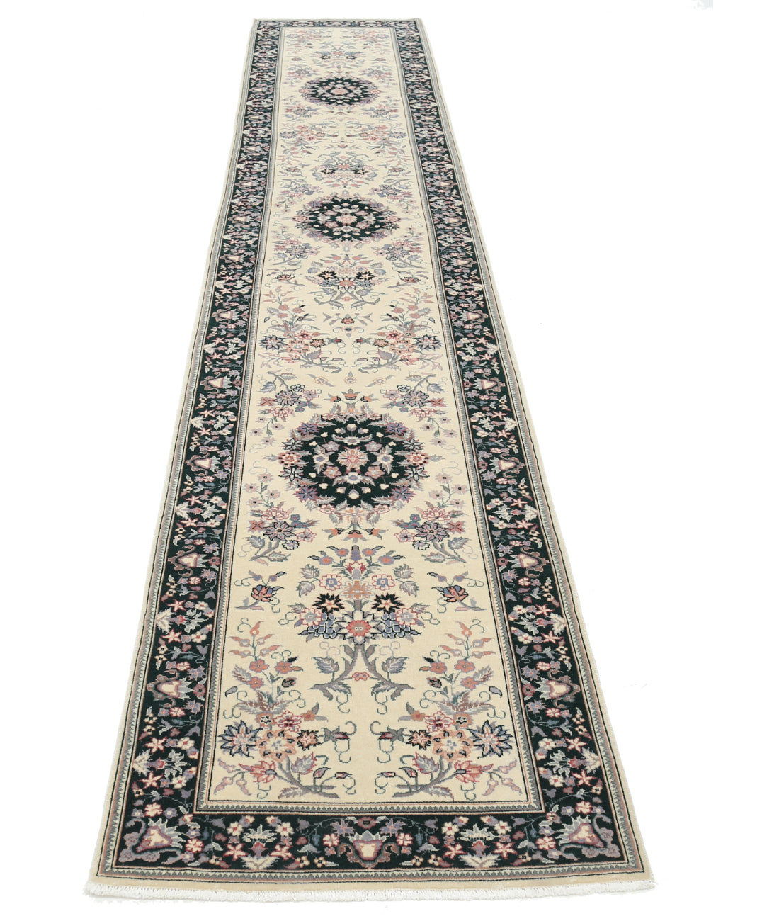 Hand Knotted Heritage Persian Style Wool Rug - 2'6'' x 14'0'' 2' 6" X 14' 0" (76 X 427) / Ivory / Green