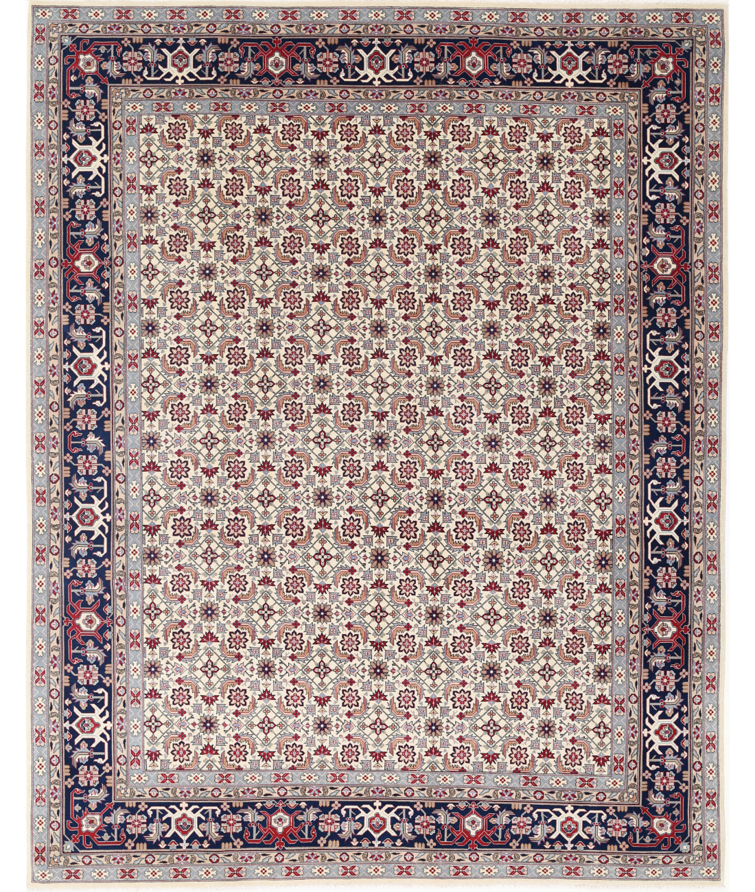 Hand Knotted Heritage Persian Style Wool Rug - 8'0'' x 9'11'' 8' 0" X 9' 11" (244 X 302) / Ivory / Blue