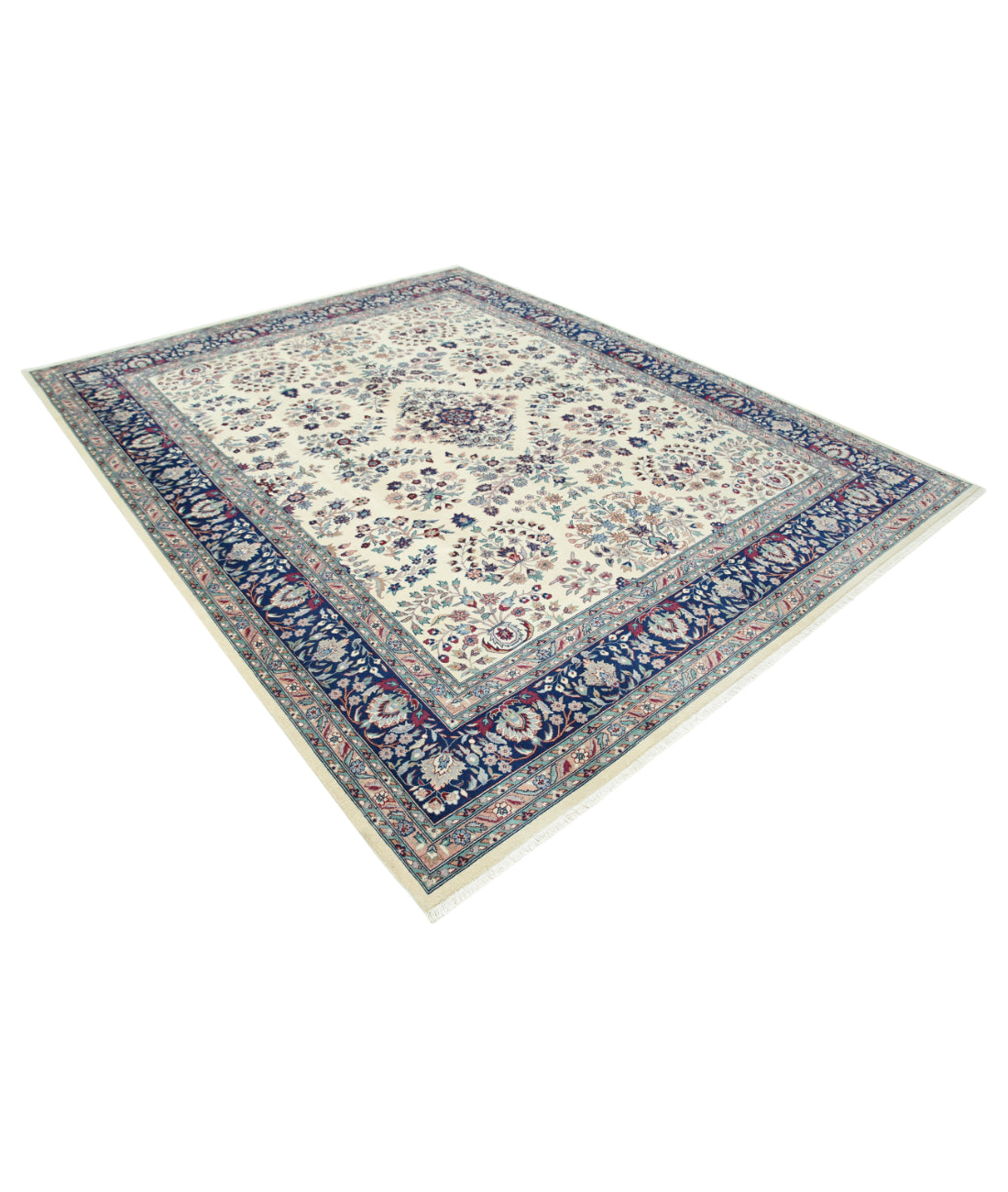 Hand Knotted Heritage Persian Style Wool Rug - 8'2'' x 10'1'' 8' 2" X 10' 1" (249 X 307) / Ivory / Blue