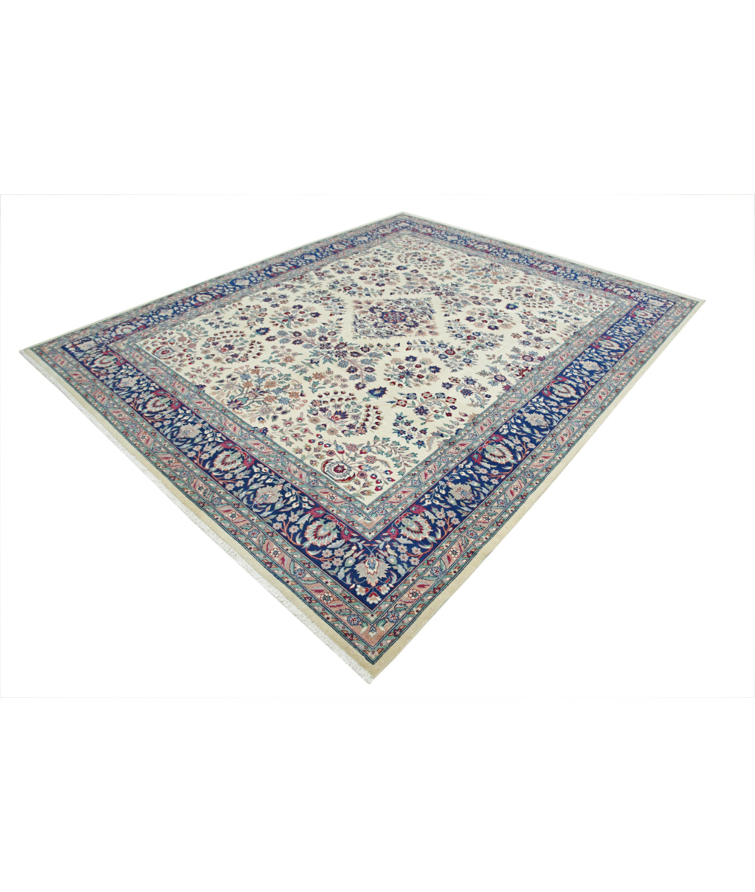 Hand Knotted Heritage Persian Style Wool Rug - 8'2'' x 10'1'' 8' 2" X 10' 1" (249 X 307) / Ivory / Blue