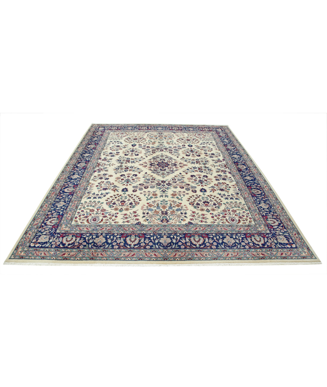 Hand Knotted Heritage Persian Style Wool Rug - 8'2'' x 10'1'' 8' 2" X 10' 1" (249 X 307) / Ivory / Blue