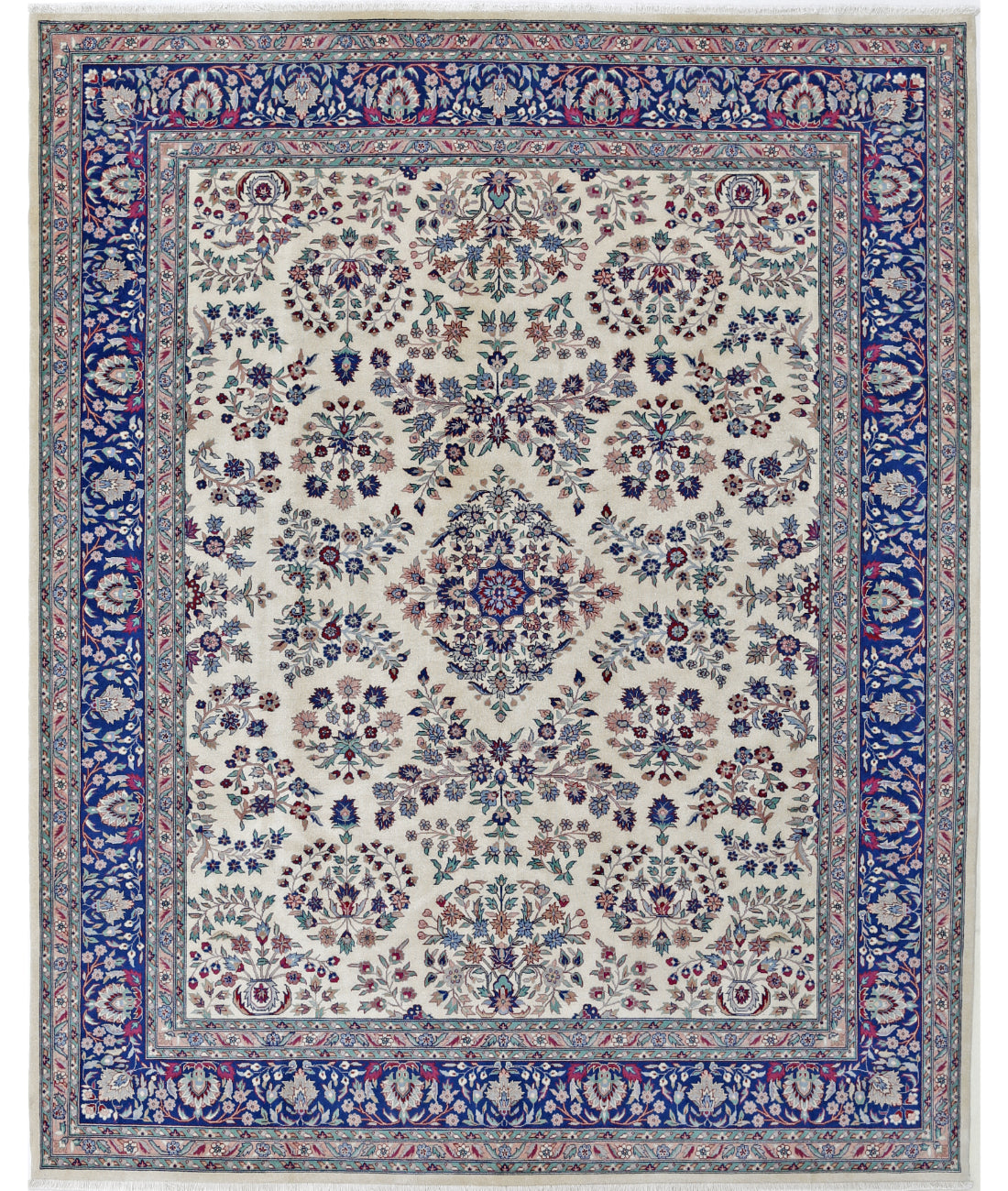 Hand Knotted Heritage Persian Style Wool Rug - 8&#39;2&#39;&#39; x 10&#39;1&#39;&#39; 8&#39; 2&quot; X 10&#39; 1&quot; (249 X 307) / Ivory / Blue