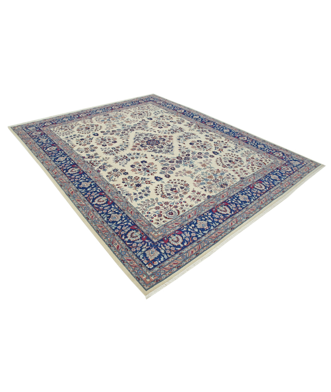 Hand Knotted Heritage Persian Style Wool Rug - 8'1'' x 9'10'' 8' 1" X 9' 10" (246 X 300) / Ivory / Blue