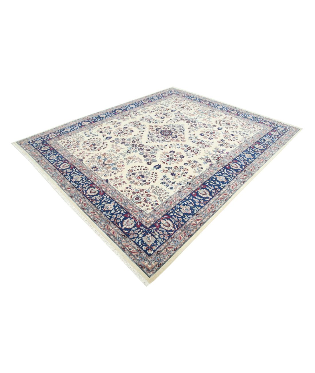 Hand Knotted Heritage Persian Style Wool Rug - 8'1'' x 9'10'' 8' 1" X 9' 10" (246 X 300) / Ivory / Blue