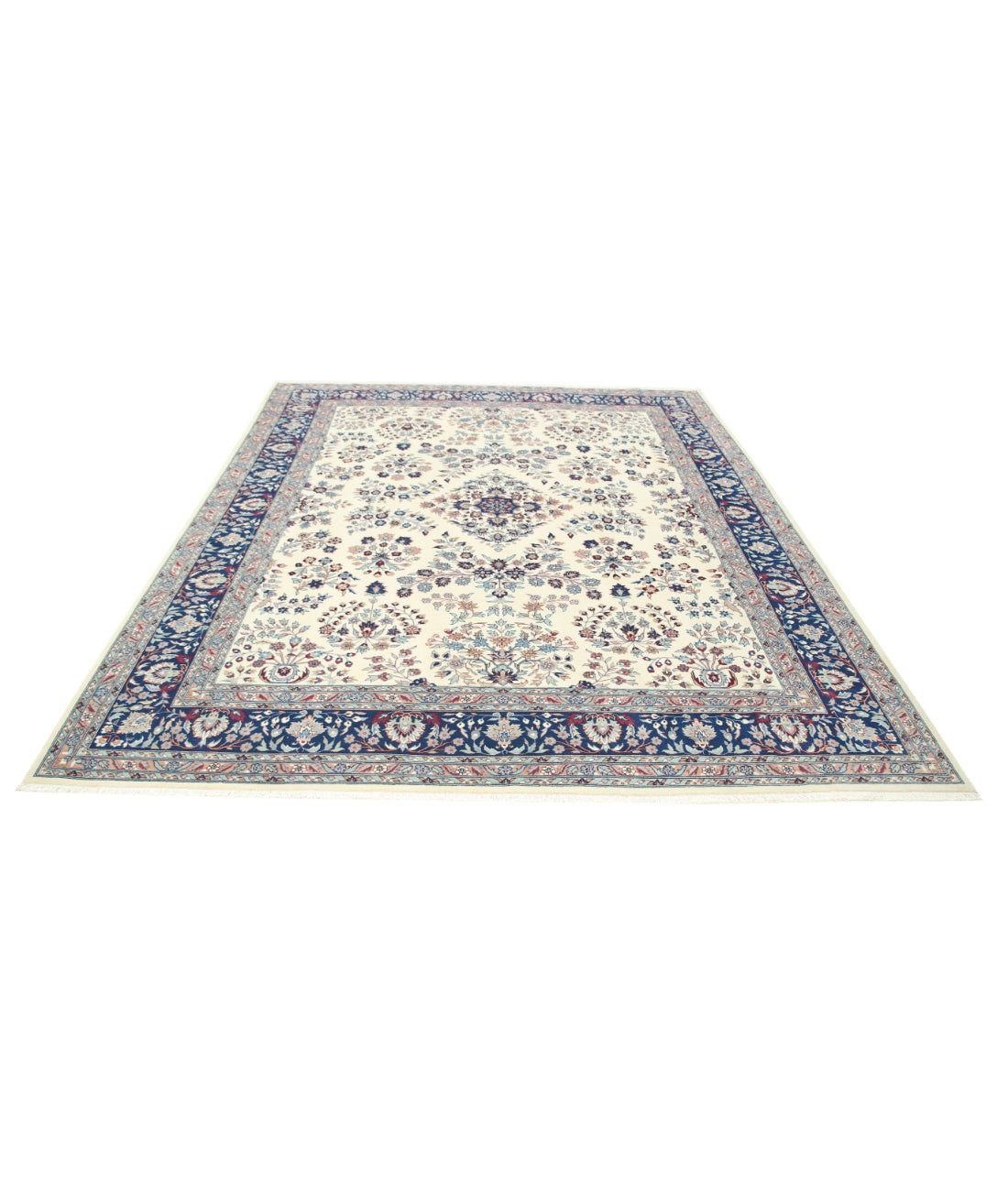 Hand Knotted Heritage Persian Style Wool Rug - 8'1'' x 9'10'' 8' 1" X 9' 10" (246 X 300) / Ivory / Blue