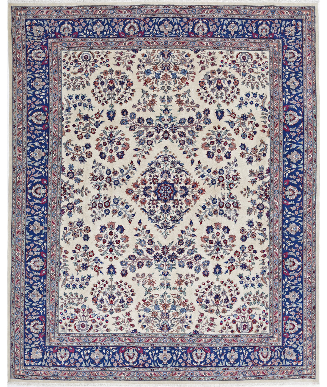 Hand Knotted Heritage Persian Style Wool Rug - 8&#39;1&#39;&#39; x 9&#39;10&#39;&#39; 8&#39; 1&quot; X 9&#39; 10&quot; (246 X 300) / Ivory / Blue