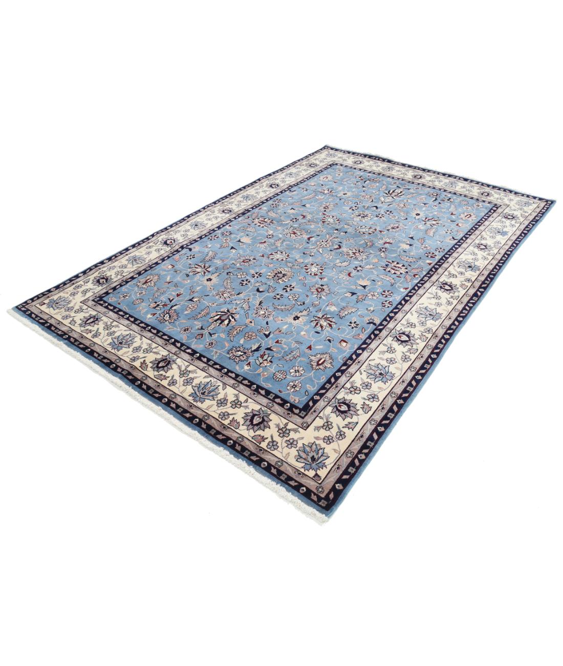 Hand Knotted Heritage Persian Style Wool Rug - 6'1'' x 9'1'' 6' 1" X 9' 1" (185 X 277) / Blue / Ivory