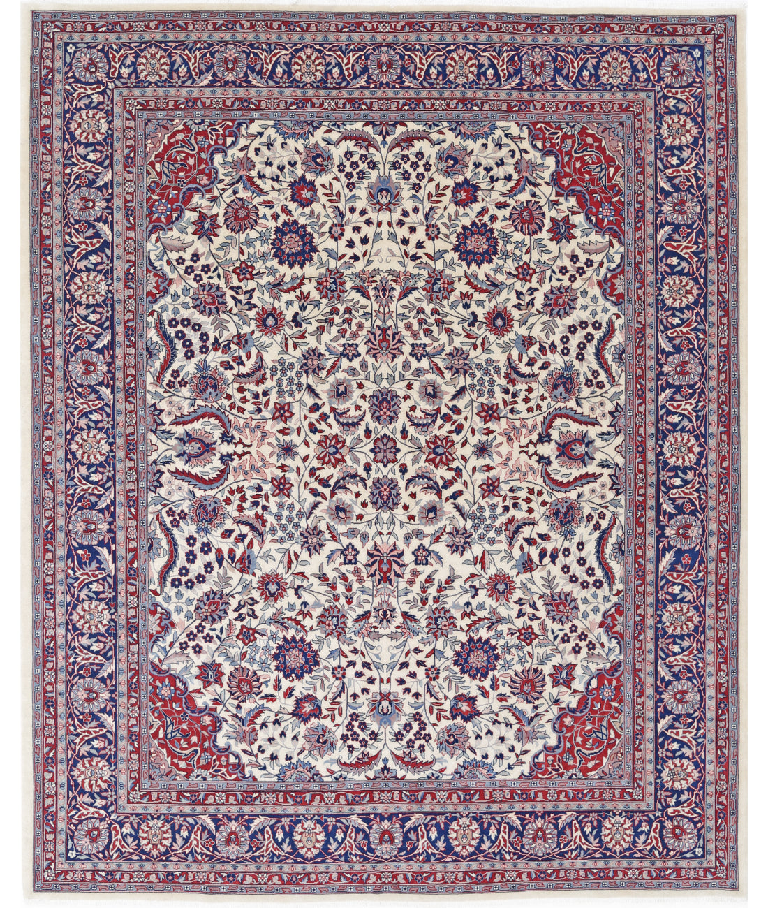 Hand Knotted Heritage Persian Style Wool Rug - 8&#39;2&#39;&#39; x 9&#39;11&#39;&#39; 8&#39; 2&quot; X 9&#39; 11&quot; (249 X 302) / Ivory / Blue