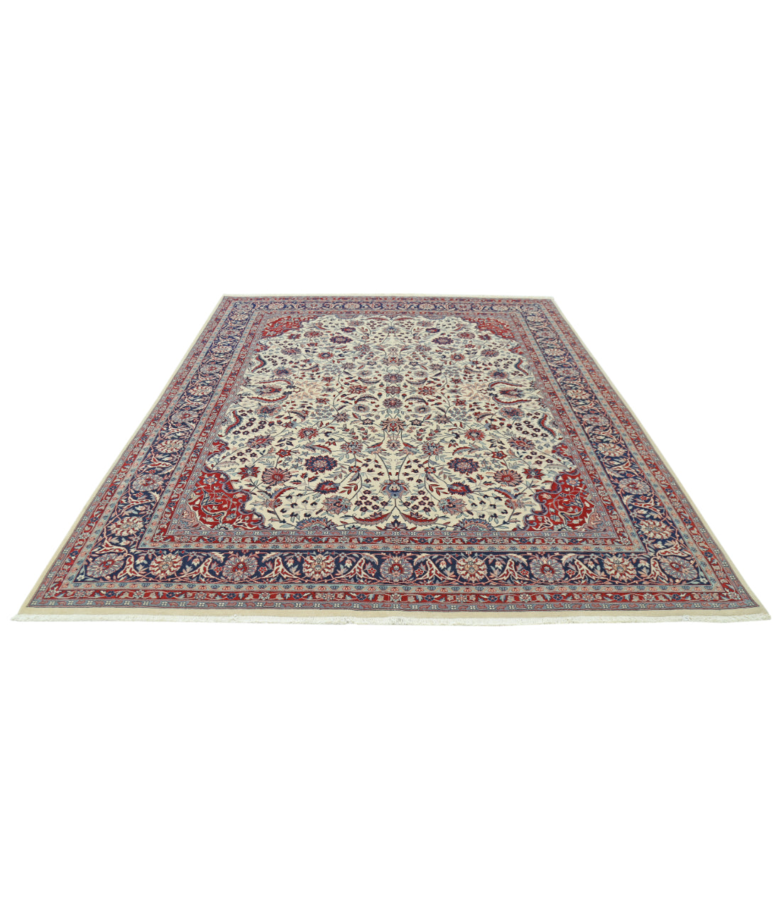 Hand Knotted Heritage Persian Style Wool Rug - 8'0'' x 9'11'' 8' 0" X 9' 11" (244 X 302) / Ivory / Blue