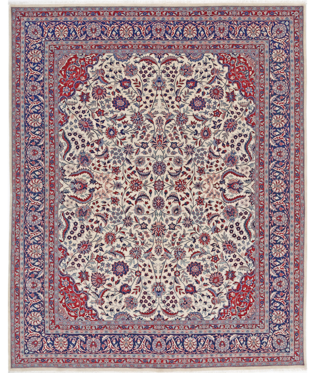 Hand Knotted Heritage Persian Style Wool Rug - 8&#39;0&#39;&#39; x 9&#39;11&#39;&#39; 8&#39; 0&quot; X 9&#39; 11&quot; (244 X 302) / Ivory / Blue