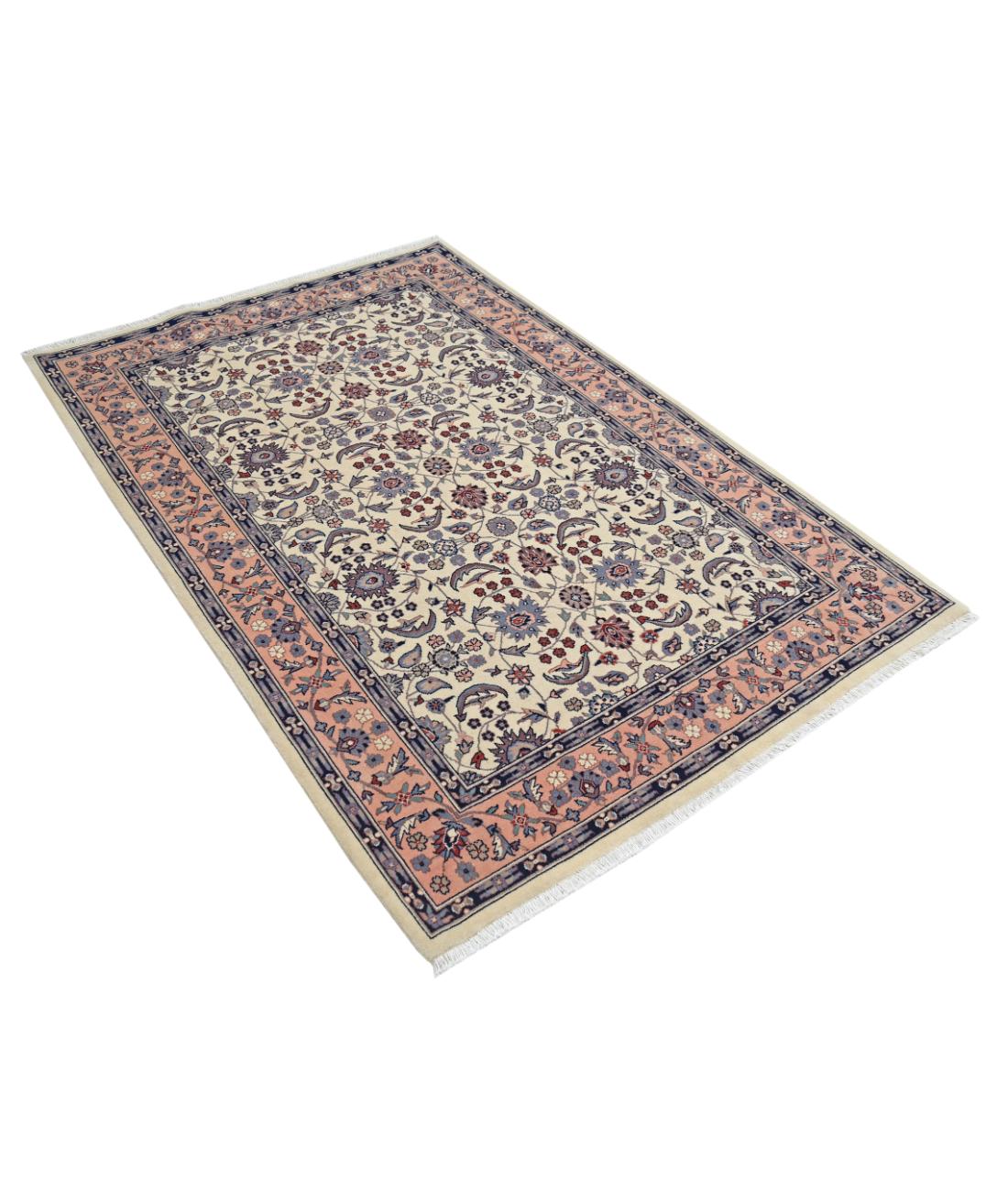 Hand Knotted Heritage Persian Style Wool Rug - 4'1'' x 6'1'' 4' 1" X 6' 1" (124 X 185) / Ivory / Pink