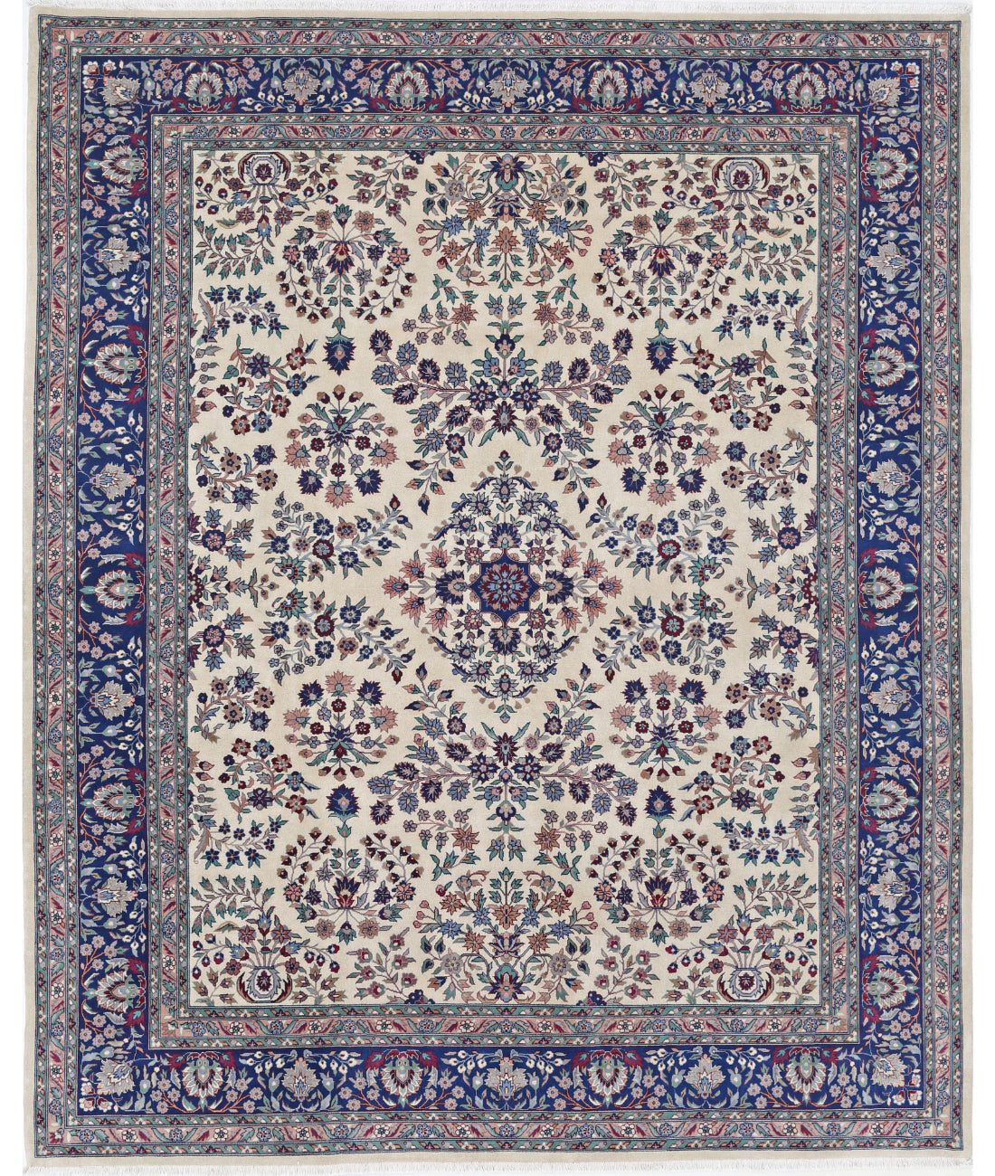Hand Knotted Heritage Persian Style Wool Rug - 8&#39;3&#39;&#39; x 10&#39;0&#39;&#39; 8&#39; 3&quot; X 10&#39; 0&quot; (251 X 305) / Ivory / Blue