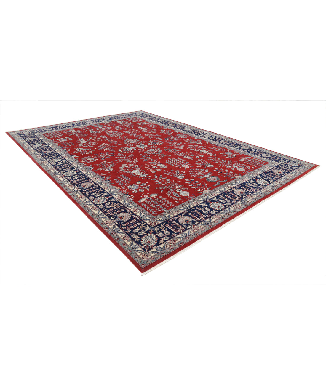 Hand Knotted Heritage Persian Style Wool Rug - 10'1'' x 13'11'' 10' 1" X 13' 11" (307 X 424) / Red / Blue