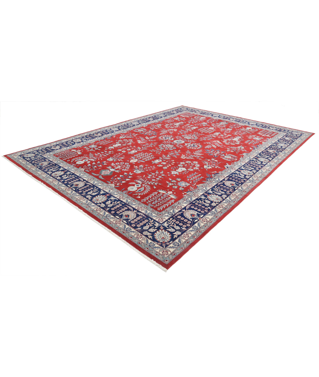 Hand Knotted Heritage Persian Style Wool Rug - 10'1'' x 13'11'' 10' 1" X 13' 11" (307 X 424) / Red / Blue