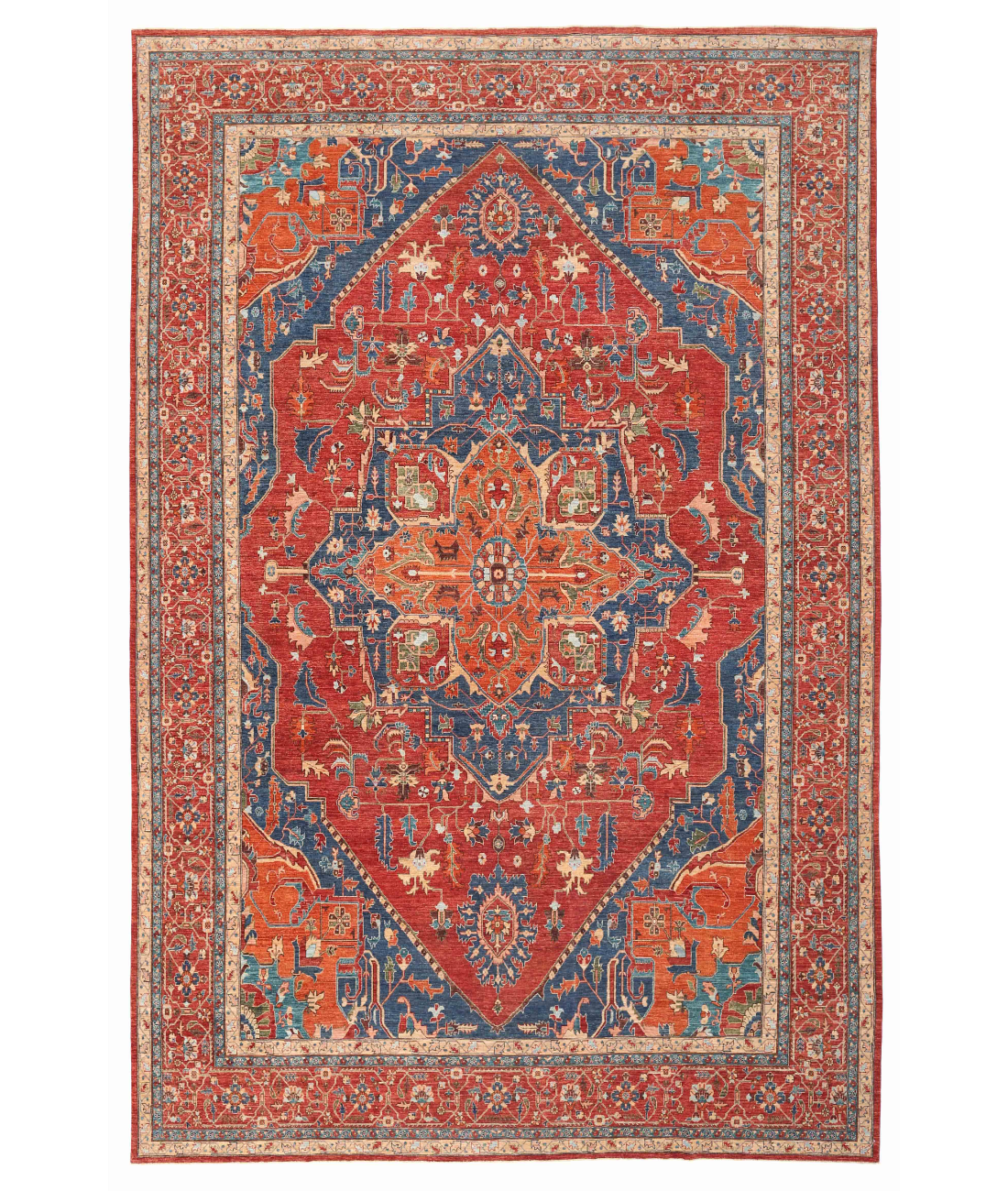 Hand Knotted Heriz Wool Rug 12' 0" X 18' 0" 12' 0" X 18' 0" (366 X 549) / Red / Blue