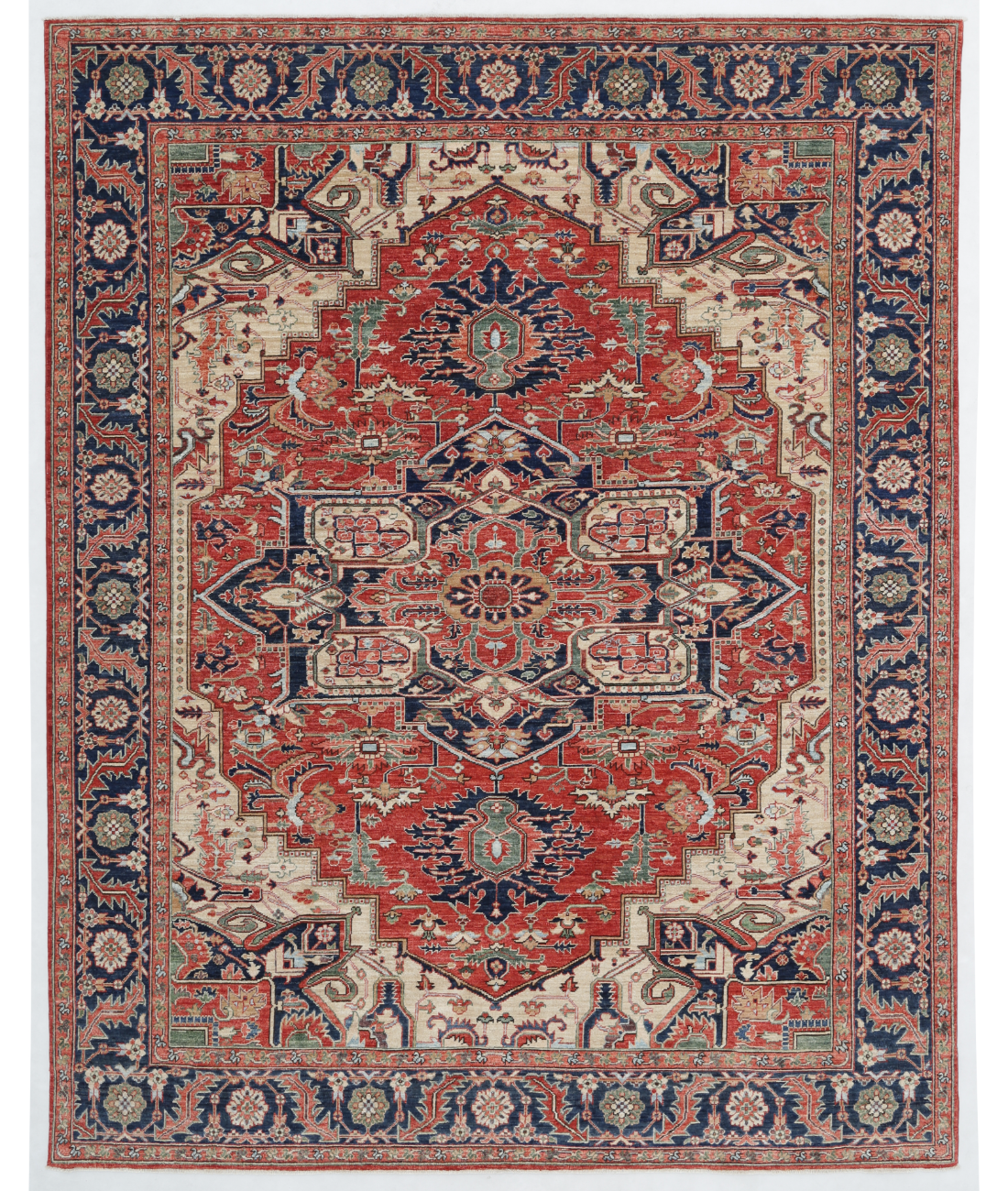 Hand Knotted Heriz Wool Rug 7' 9" X 9' 8" 7' 9" X 9' 8" (236 X 295) / Rust / Blue