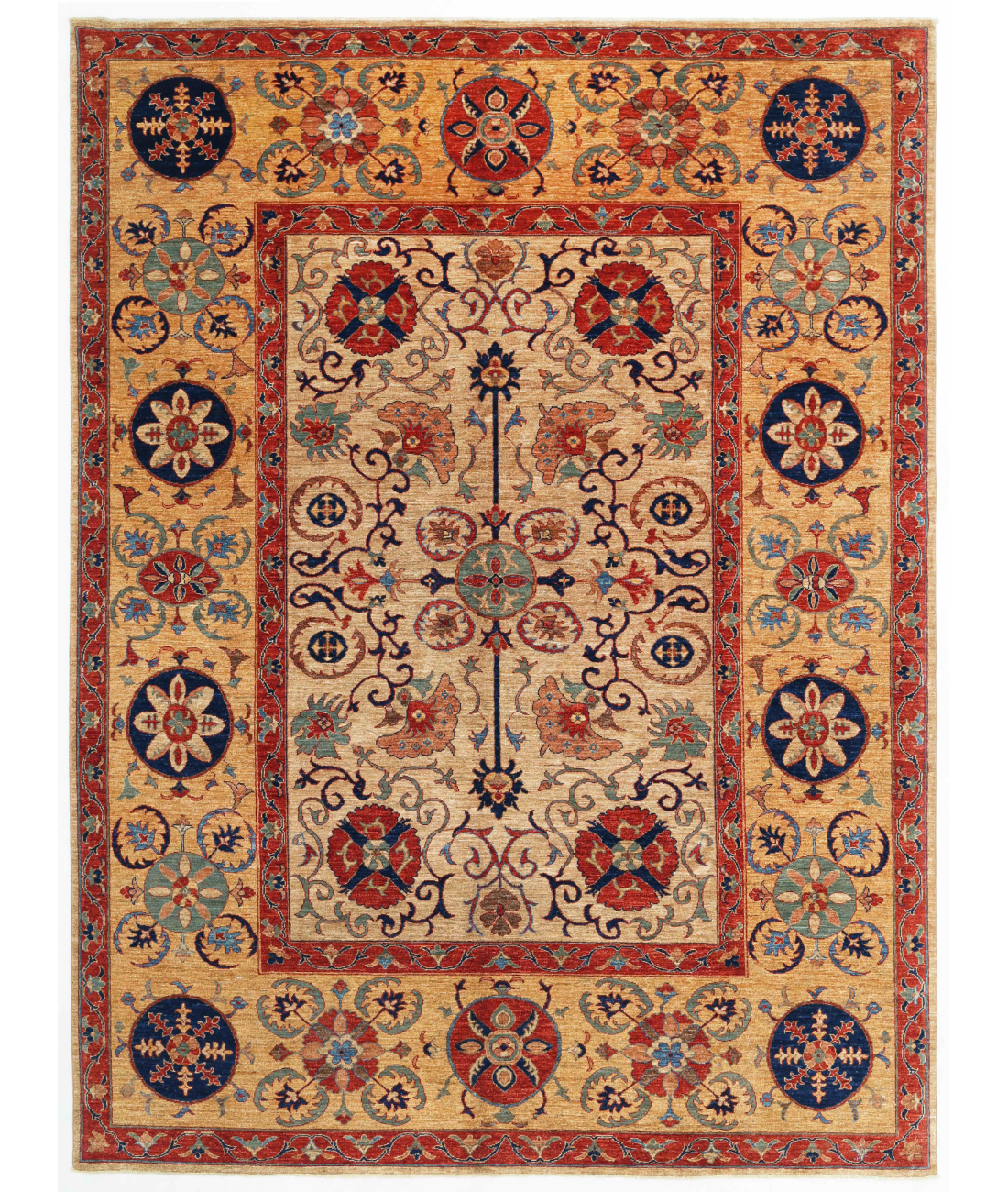 Hand Knotted Humna Wool Rug 8' 11" X 11' 11" 8' 11" X 11' 11" (272 X 363) / Ivory / Gold