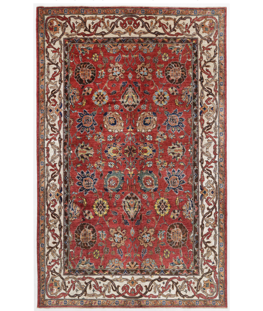 Hand Knotted Humna Wool Rug 6' 6" X 10' 4" 6' 6" X 10' 4" (198 X 315) / Red / Ivory