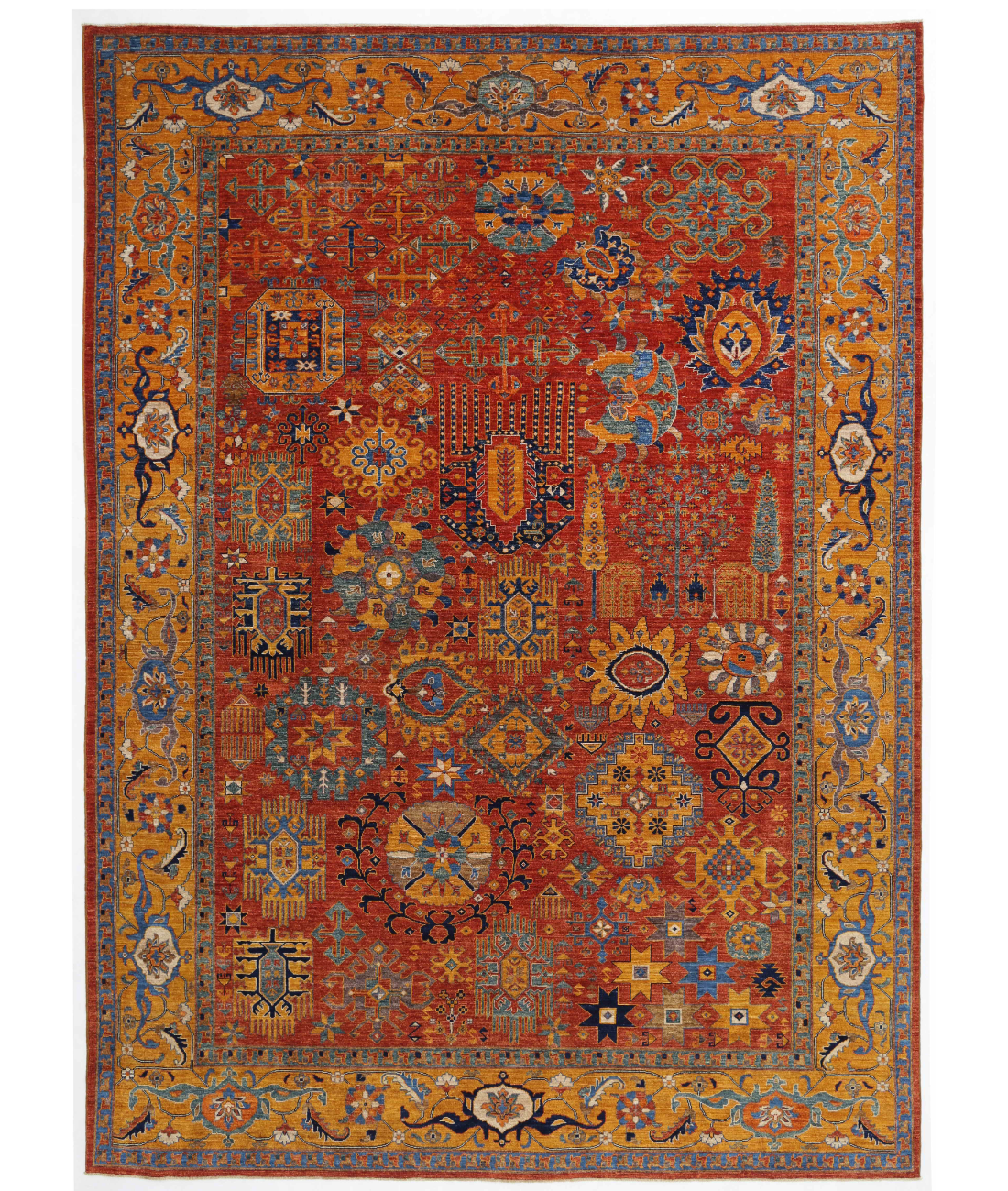 Hand Knotted Humna Wool Rug 9' 11" X 13' 7" 9' 11" X 13' 7" (302 X 414) / Red / Gold