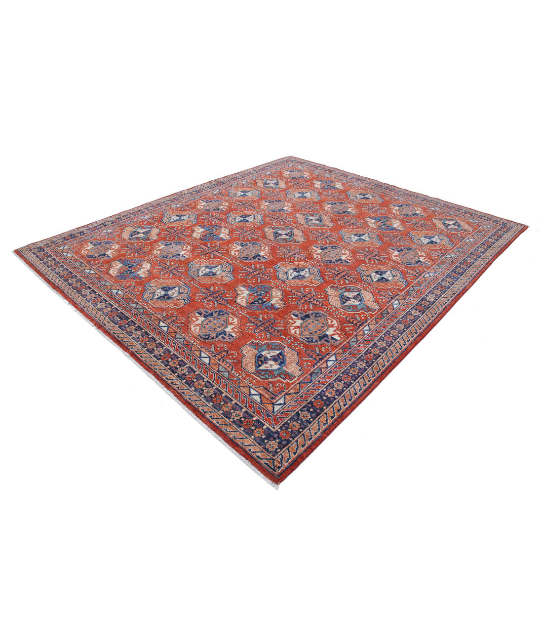 Hand Knotted Nomadic Caucasian Humna Wool Rug - 8'2'' x 9'9'' 8'2'' x 9'9'' (245 X 293) / Rust / Blue