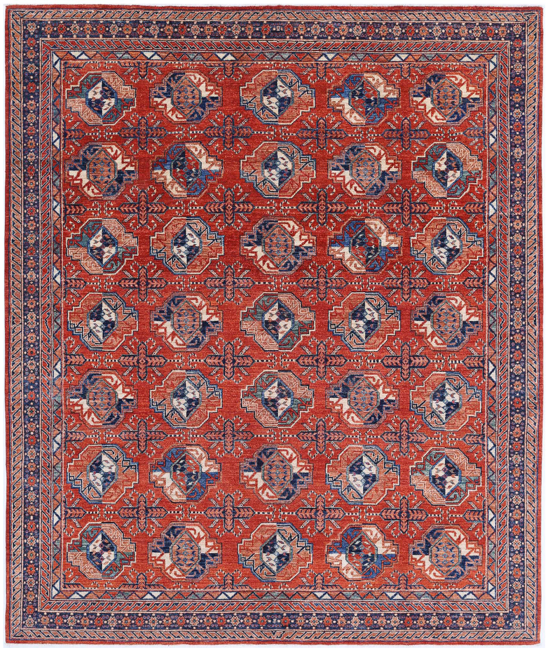 Hand Knotted Nomadic Caucasian Humna Wool Rug - 8'2'' x 9'9'' 8'2'' x 9'9'' (245 X 293) / Rust / Blue