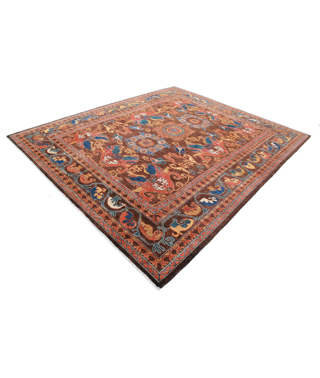 Hand Knotted Nomadic Caucasian Humna Wool Rug - 8'4'' x 9'9'' 8'4'' x 9'9'' (250 X 293) / Brown / Rust