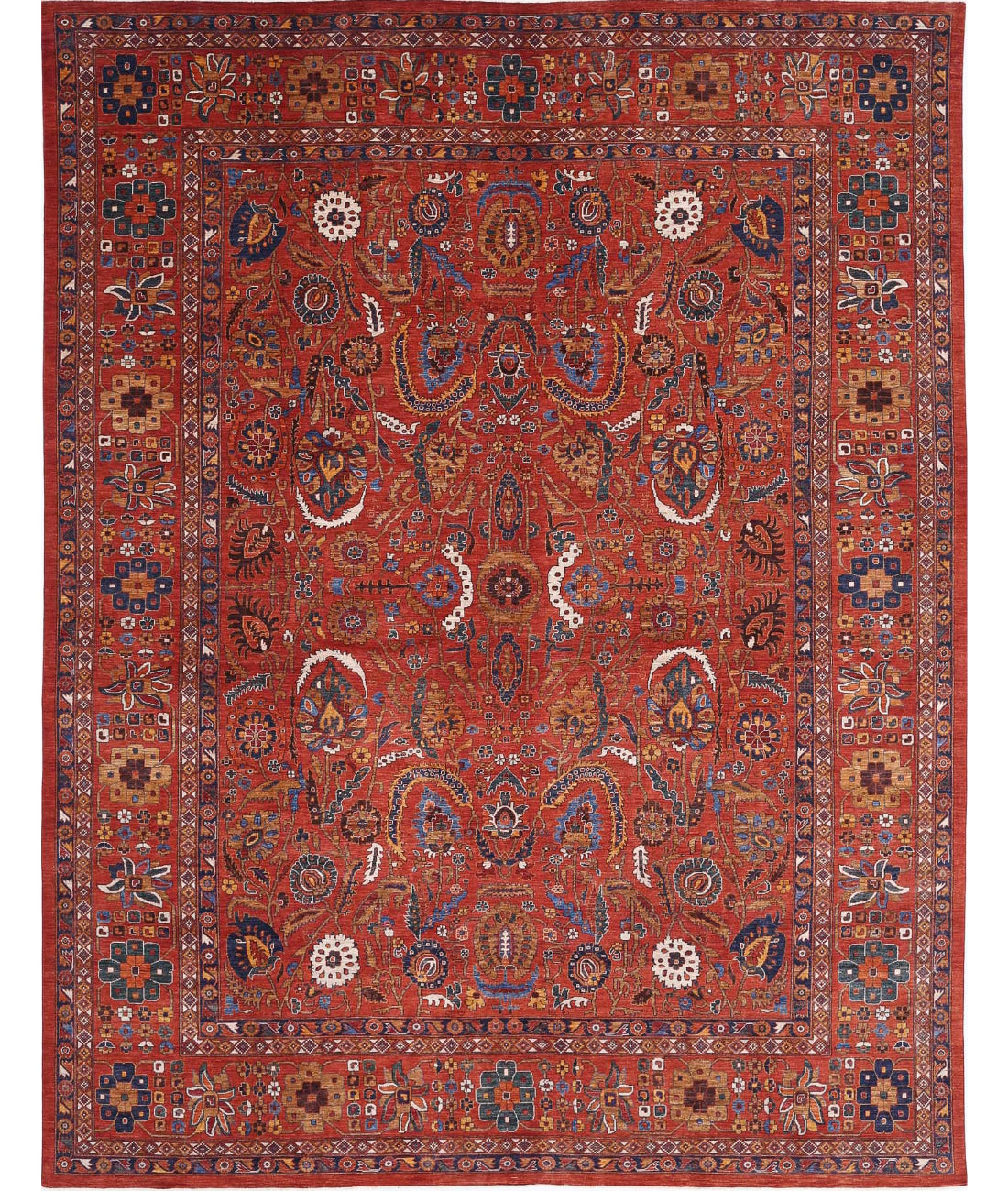 Hand Knotted Nomadic Caucasian Humna Wool Rug - 13'3'' x 16'10'' 13'3'' x 16'10'' (398 X 505) / Red / Red