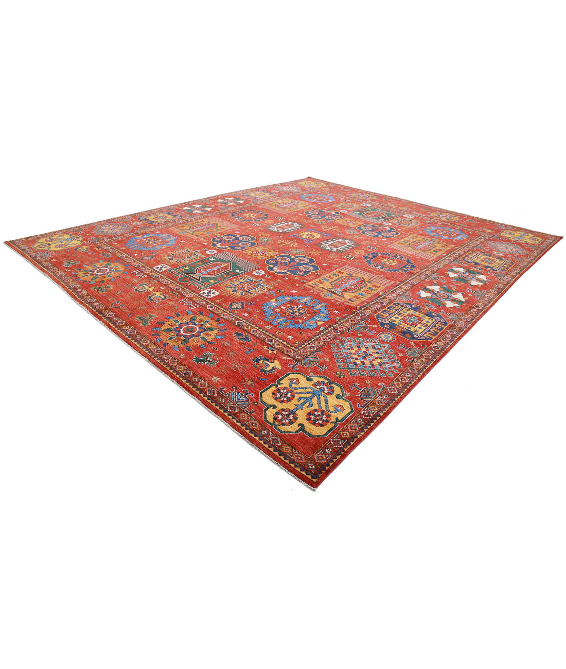 Hand Knotted Nomadic Caucasian Humna Wool Rug - 13'6'' x 16'3'' 13'6'' x 16'3'' (405 X 488) / Red / Red