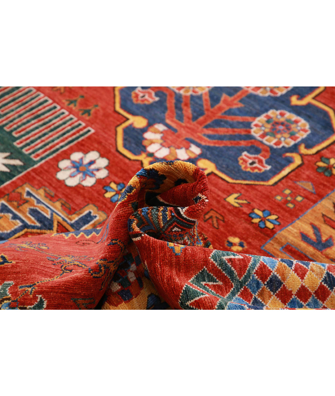 Hand Knotted Nomadic Caucasian Humna Wool Rug - 13'6'' x 16'3'' 13'6'' x 16'3'' (405 X 488) / Red / Red