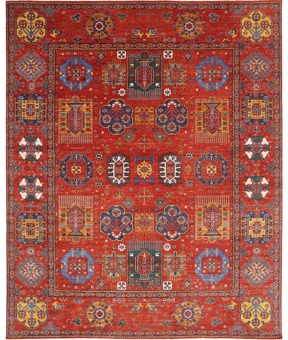 Hand Knotted Nomadic Caucasian Humna Wool Rug - 13&#39;6&#39;&#39; x 16&#39;3&#39;&#39; 13&#39;6&#39;&#39; x 16&#39;3&#39;&#39; (405 X 488) / Red / Red