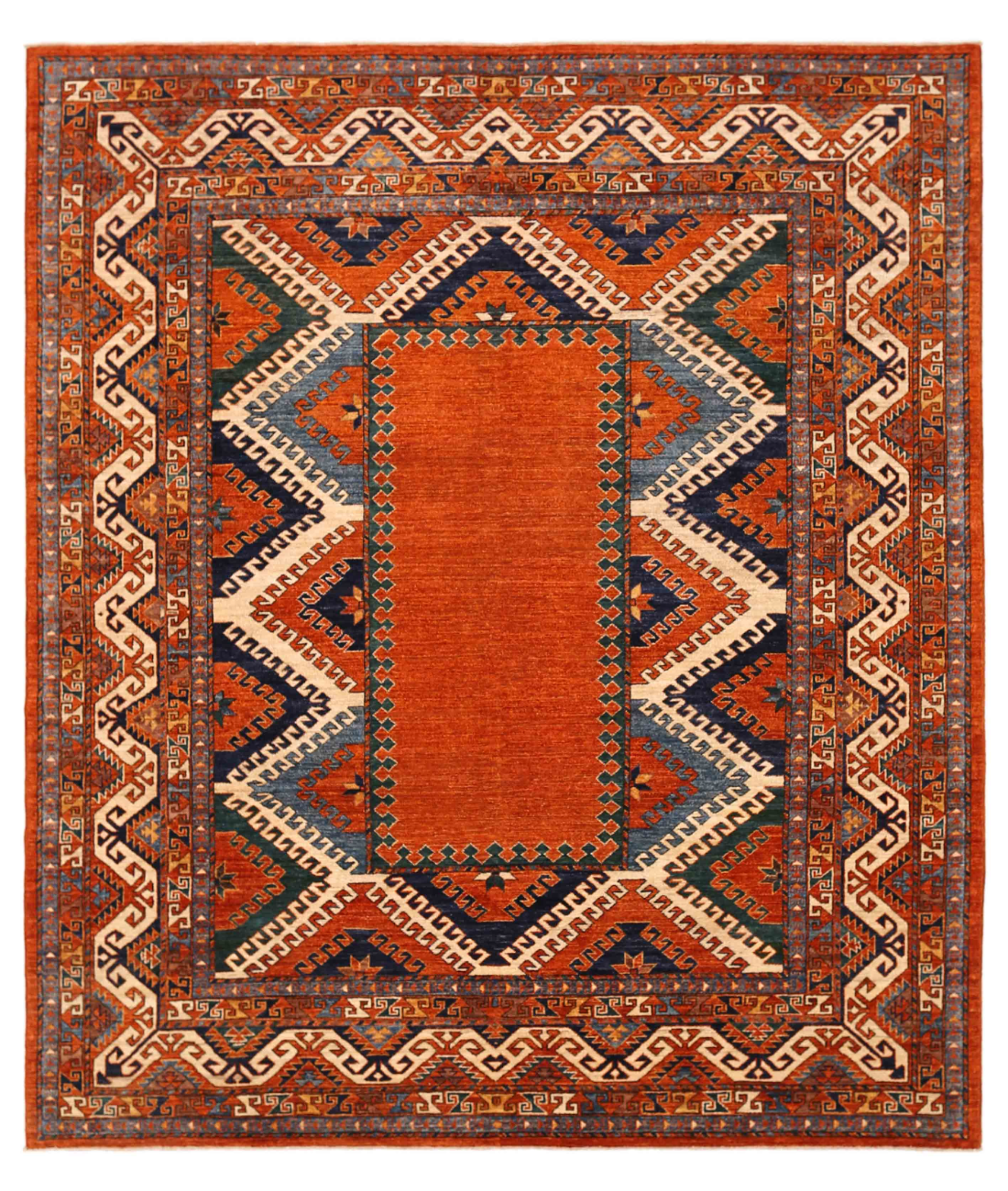 Hand Knotted Humna Wool Rug 8' 6" X 9' 10" 8' 6" X 9' 10" (259 X 300) / Rust / Blue
