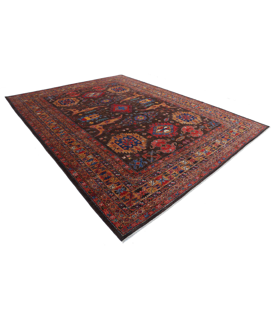 Hand Knotted Nomadic Caucasian Humna Wool Rug - 10'3'' x 13'7'' 10'3'' x 13'7'' (308 X 408) / Brown / Gold
